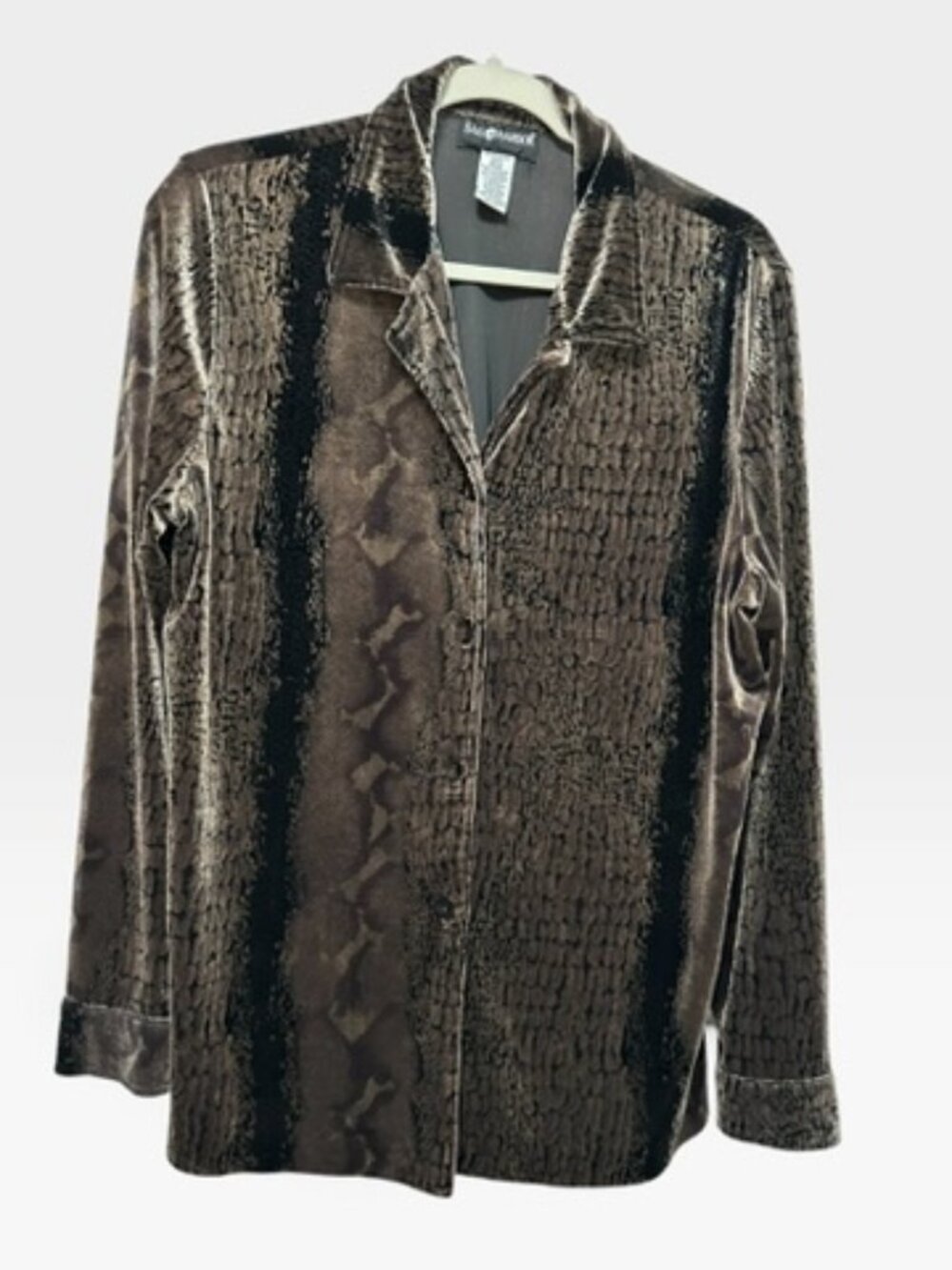 Sag Harbor Vintage Brown Velvet Snakeskin Velour Shacket Button Up Shirt L